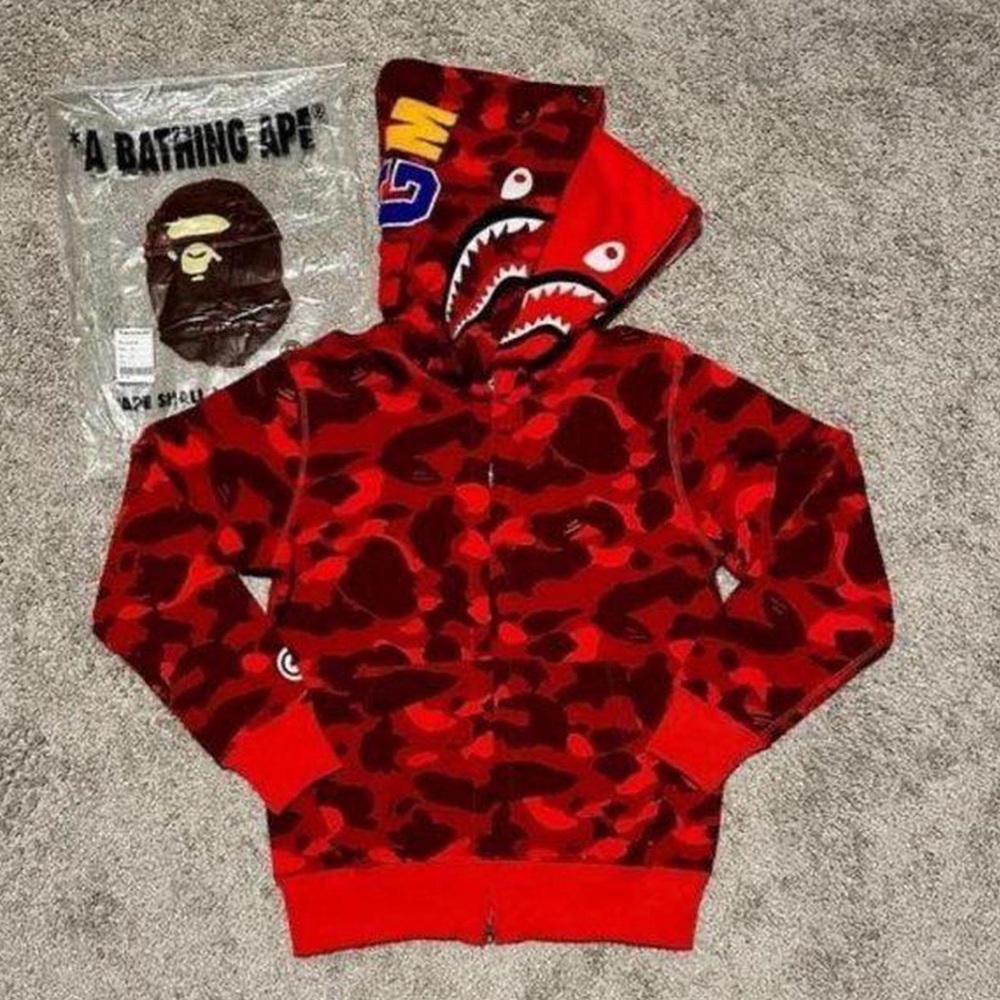 Bape Red Zip Up Sweater